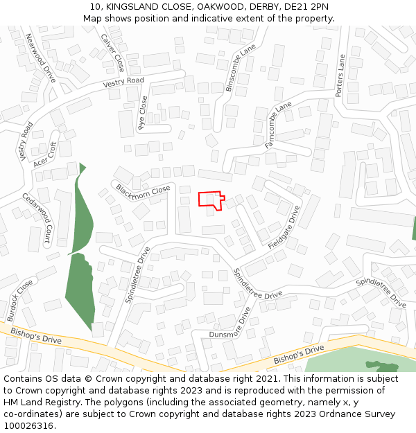 10, KINGSLAND CLOSE, OAKWOOD, DERBY, DE21 2PN: Location map and indicative extent of plot