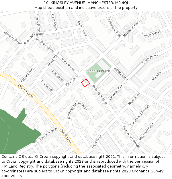 10, KINGSLEY AVENUE, MANCHESTER, M9 4QL: Location map and indicative extent of plot