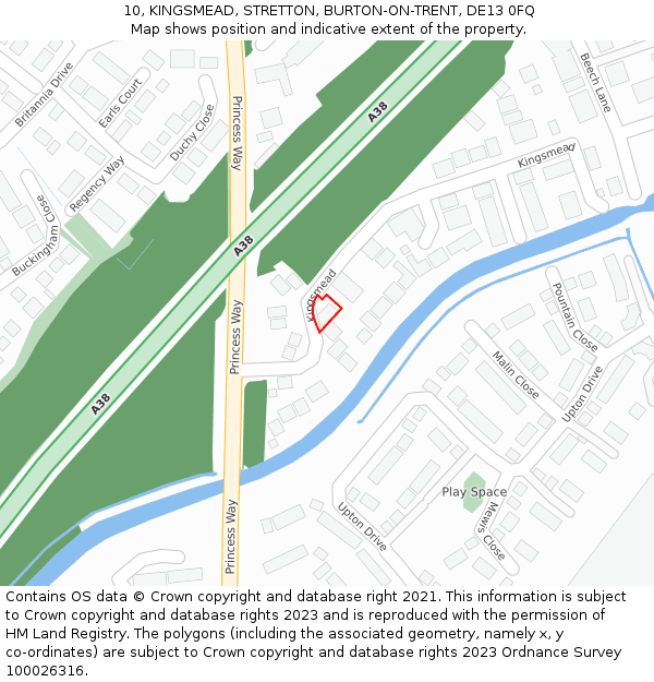 10, KINGSMEAD, STRETTON, BURTON-ON-TRENT, DE13 0FQ: Location map and indicative extent of plot