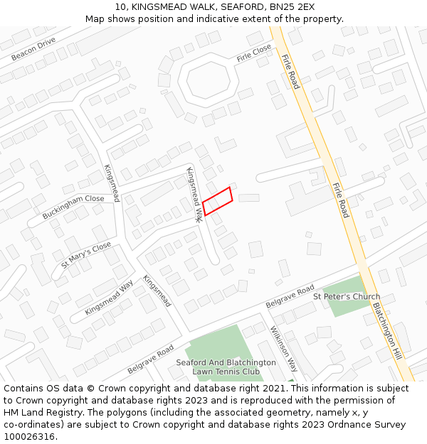 10, KINGSMEAD WALK, SEAFORD, BN25 2EX: Location map and indicative extent of plot