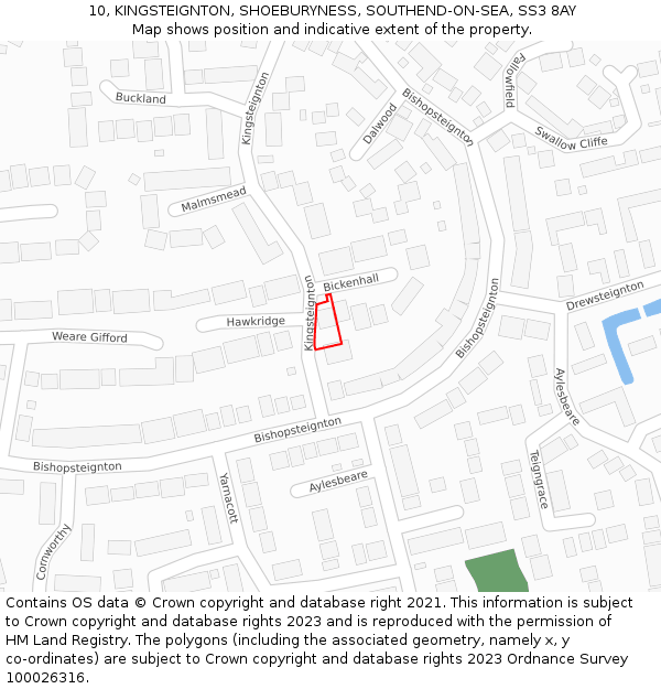 10, KINGSTEIGNTON, SHOEBURYNESS, SOUTHEND-ON-SEA, SS3 8AY: Location map and indicative extent of plot