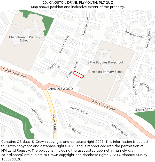 10, KINGSTON DRIVE, PLYMOUTH, PL7 2UZ: Location map and indicative extent of plot