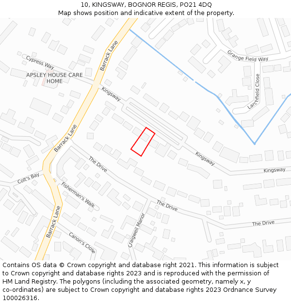 10, KINGSWAY, BOGNOR REGIS, PO21 4DQ: Location map and indicative extent of plot