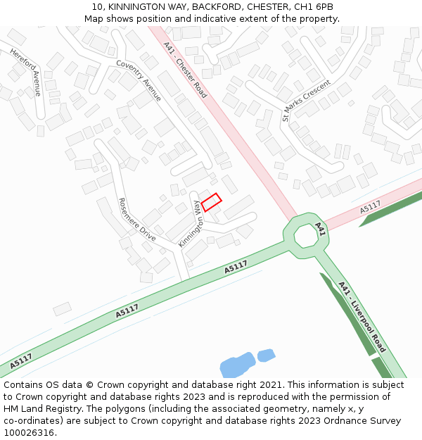 10, KINNINGTON WAY, BACKFORD, CHESTER, CH1 6PB: Location map and indicative extent of plot