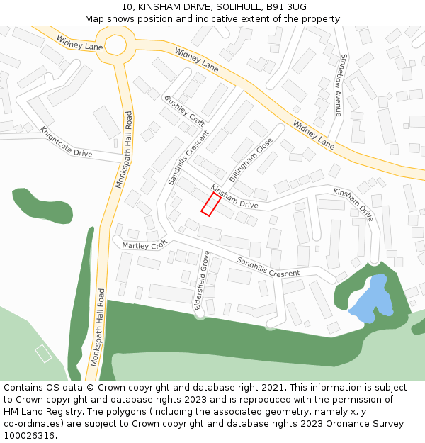 10, KINSHAM DRIVE, SOLIHULL, B91 3UG: Location map and indicative extent of plot