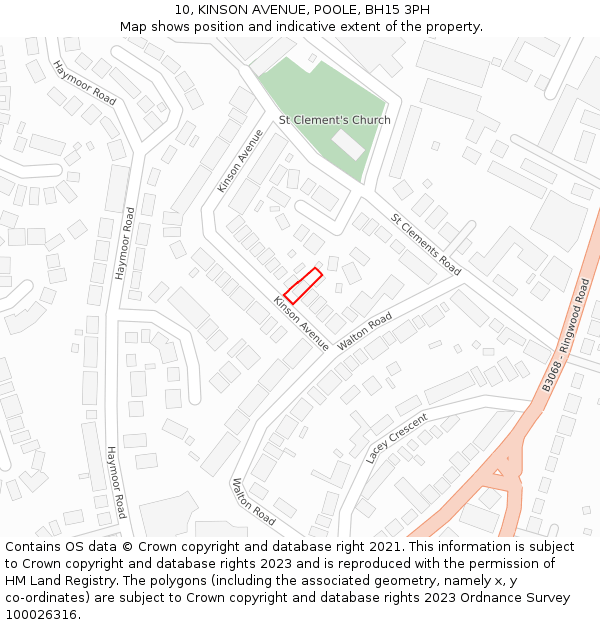 10, KINSON AVENUE, POOLE, BH15 3PH: Location map and indicative extent of plot