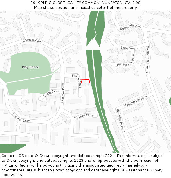 10, KIPLING CLOSE, GALLEY COMMON, NUNEATON, CV10 9SJ: Location map and indicative extent of plot