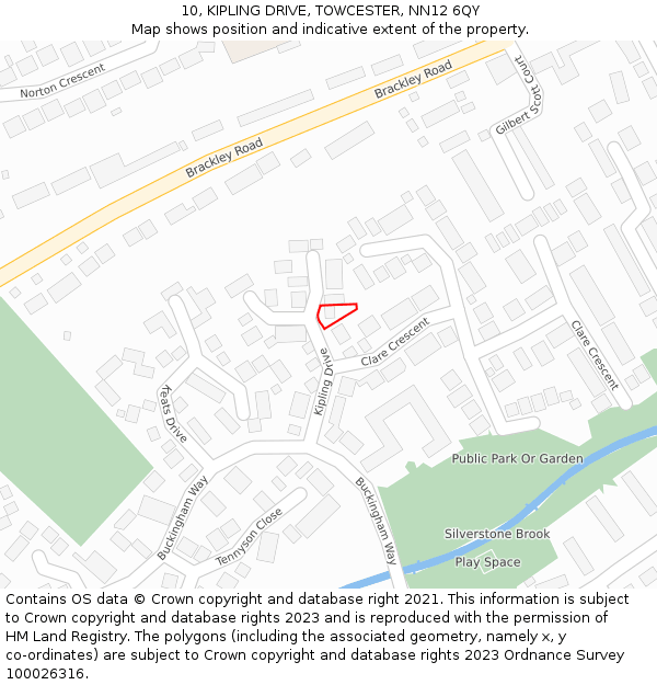 10, KIPLING DRIVE, TOWCESTER, NN12 6QY: Location map and indicative extent of plot