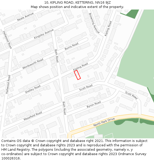 10, KIPLING ROAD, KETTERING, NN16 9JZ: Location map and indicative extent of plot