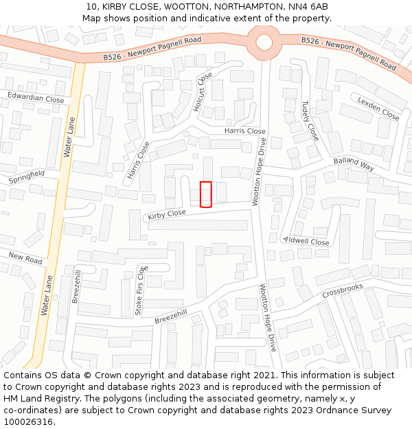 10, KIRBY CLOSE, WOOTTON, NORTHAMPTON, NN4 6AB: Location map and indicative extent of plot