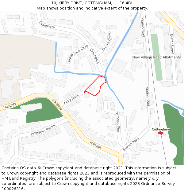 10, KIRBY DRIVE, COTTINGHAM, HU16 4DL: Location map and indicative extent of plot