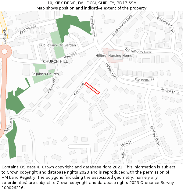 10, KIRK DRIVE, BAILDON, SHIPLEY, BD17 6SA: Location map and indicative extent of plot