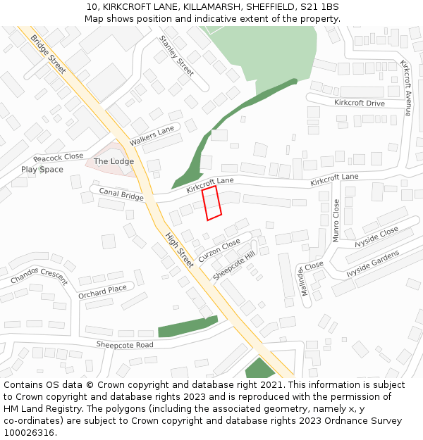 10, KIRKCROFT LANE, KILLAMARSH, SHEFFIELD, S21 1BS: Location map and indicative extent of plot