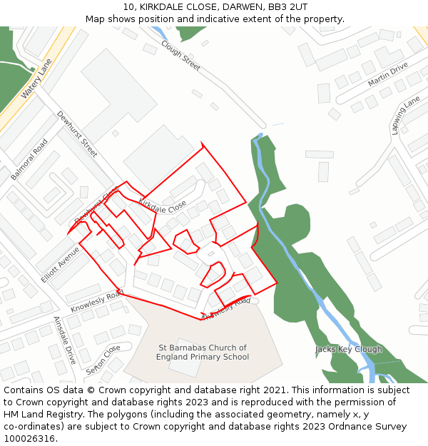 10, KIRKDALE CLOSE, DARWEN, BB3 2UT: Location map and indicative extent of plot