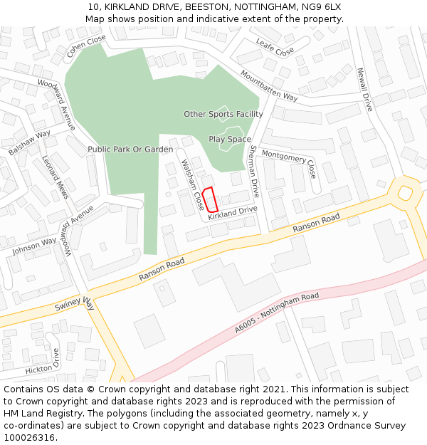 10, KIRKLAND DRIVE, BEESTON, NOTTINGHAM, NG9 6LX: Location map and indicative extent of plot