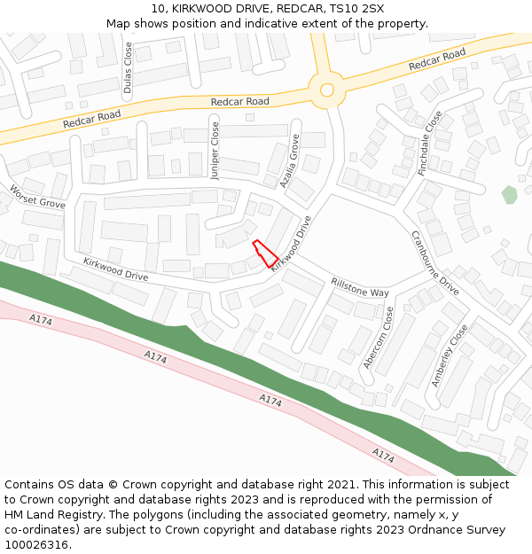 10, KIRKWOOD DRIVE, REDCAR, TS10 2SX: Location map and indicative extent of plot