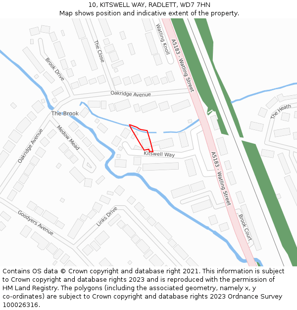 10, KITSWELL WAY, RADLETT, WD7 7HN: Location map and indicative extent of plot