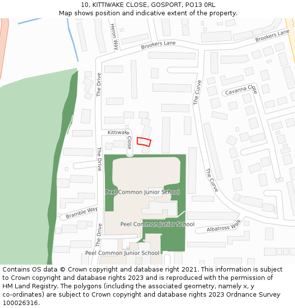 10, KITTIWAKE CLOSE, GOSPORT, PO13 0RL: Location map and indicative extent of plot