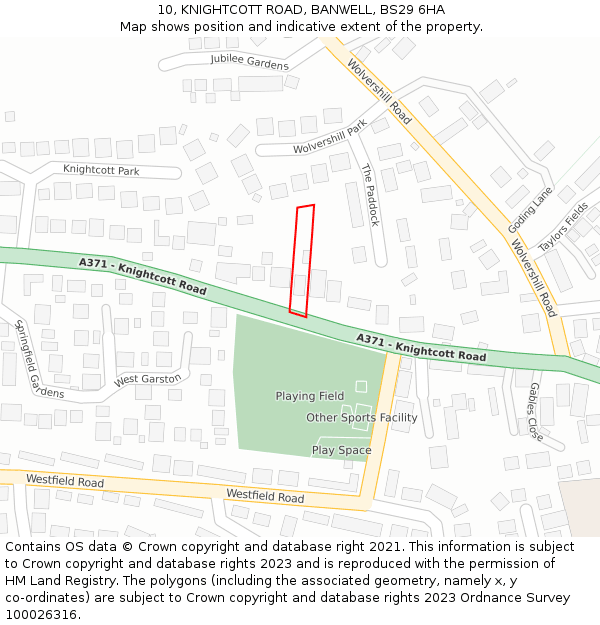 10, KNIGHTCOTT ROAD, BANWELL, BS29 6HA: Location map and indicative extent of plot