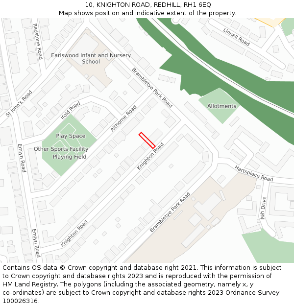 10, KNIGHTON ROAD, REDHILL, RH1 6EQ: Location map and indicative extent of plot