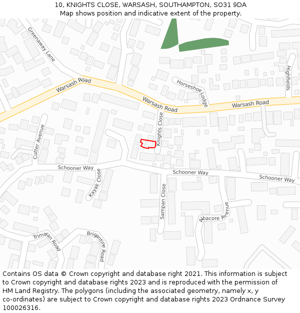 10, KNIGHTS CLOSE, WARSASH, SOUTHAMPTON, SO31 9DA: Location map and indicative extent of plot