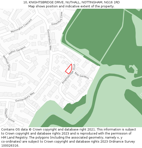 10, KNIGHTSBRIDGE DRIVE, NUTHALL, NOTTINGHAM, NG16 1RD: Location map and indicative extent of plot