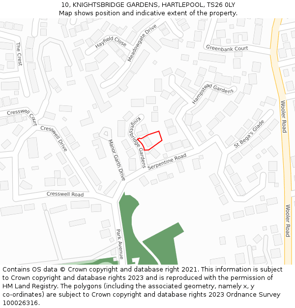 10, KNIGHTSBRIDGE GARDENS, HARTLEPOOL, TS26 0LY: Location map and indicative extent of plot