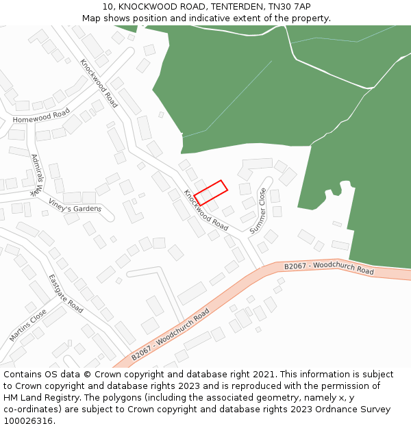 10, KNOCKWOOD ROAD, TENTERDEN, TN30 7AP: Location map and indicative extent of plot