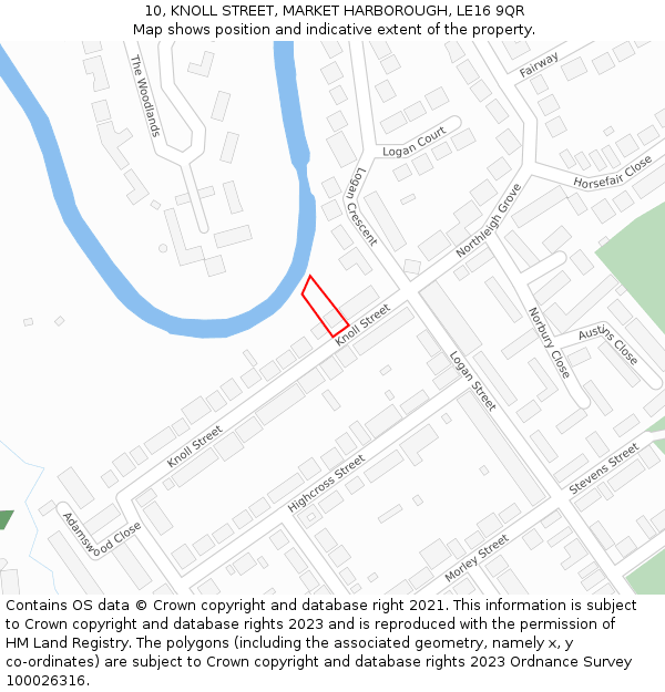 10, KNOLL STREET, MARKET HARBOROUGH, LE16 9QR: Location map and indicative extent of plot
