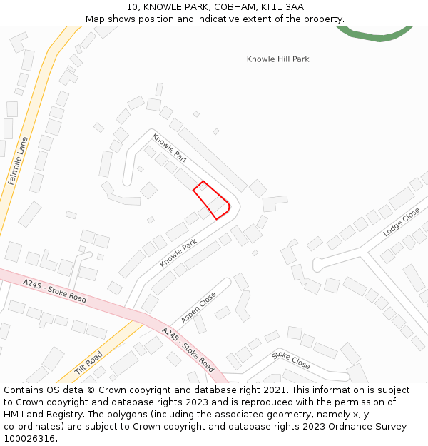 10, KNOWLE PARK, COBHAM, KT11 3AA: Location map and indicative extent of plot