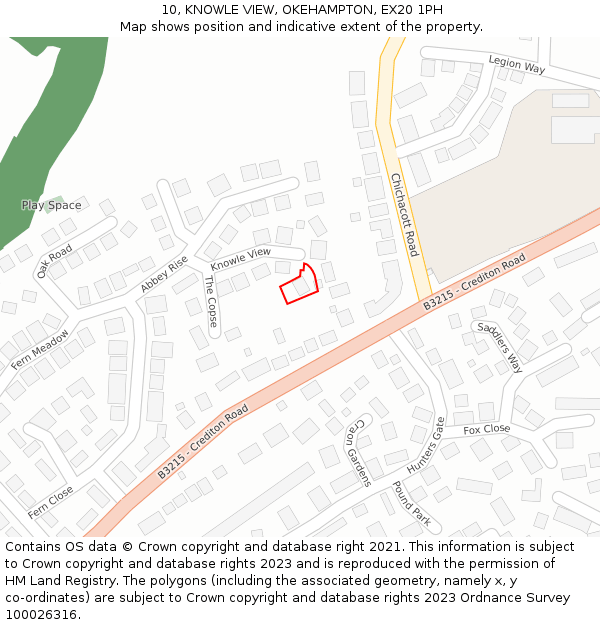 10, KNOWLE VIEW, OKEHAMPTON, EX20 1PH: Location map and indicative extent of plot