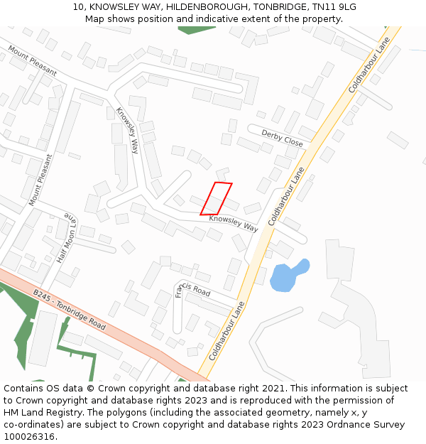 10, KNOWSLEY WAY, HILDENBOROUGH, TONBRIDGE, TN11 9LG: Location map and indicative extent of plot