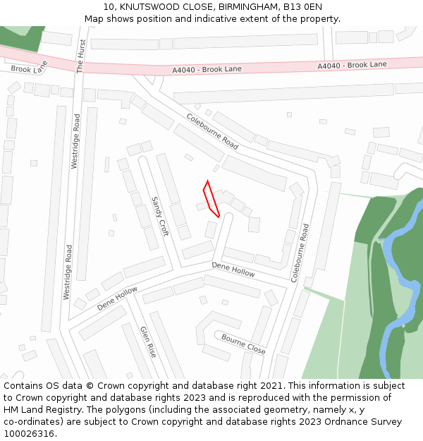 10, KNUTSWOOD CLOSE, BIRMINGHAM, B13 0EN: Location map and indicative extent of plot