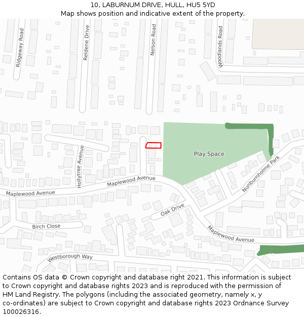 10, LABURNUM DRIVE, HULL, HU5 5YD: Location map and indicative extent of plot