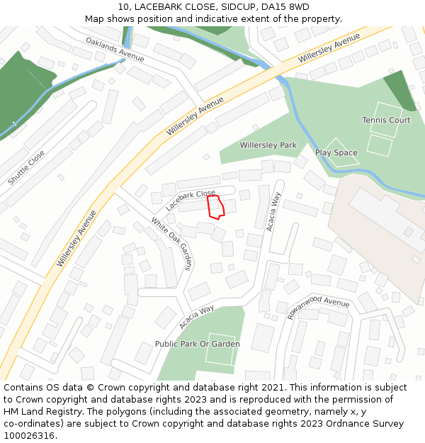 10, LACEBARK CLOSE, SIDCUP, DA15 8WD: Location map and indicative extent of plot