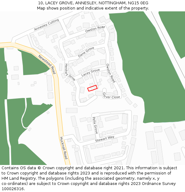 10, LACEY GROVE, ANNESLEY, NOTTINGHAM, NG15 0EG: Location map and indicative extent of plot