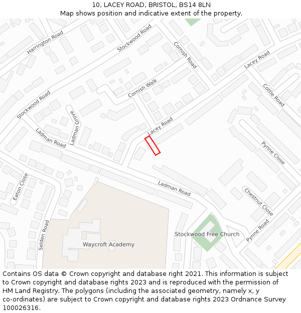 10, LACEY ROAD, BRISTOL, BS14 8LN: Location map and indicative extent of plot