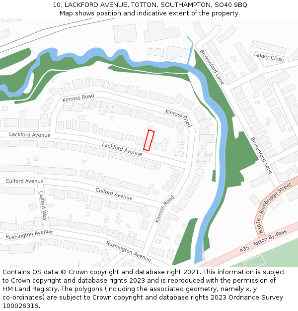 10, LACKFORD AVENUE, TOTTON, SOUTHAMPTON, SO40 9BQ: Location map and indicative extent of plot