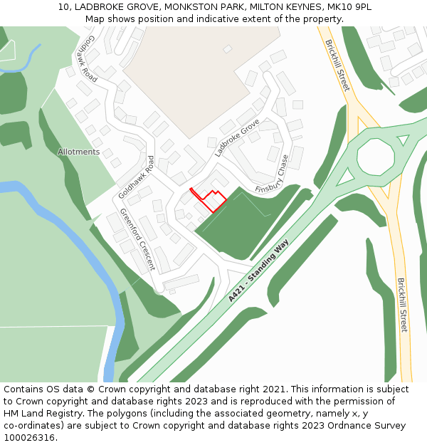 10, LADBROKE GROVE, MONKSTON PARK, MILTON KEYNES, MK10 9PL: Location map and indicative extent of plot