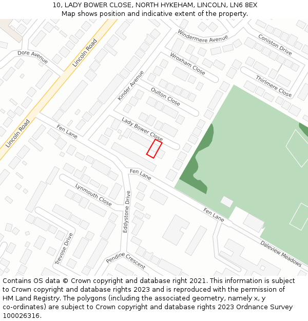 10, LADY BOWER CLOSE, NORTH HYKEHAM, LINCOLN, LN6 8EX: Location map and indicative extent of plot