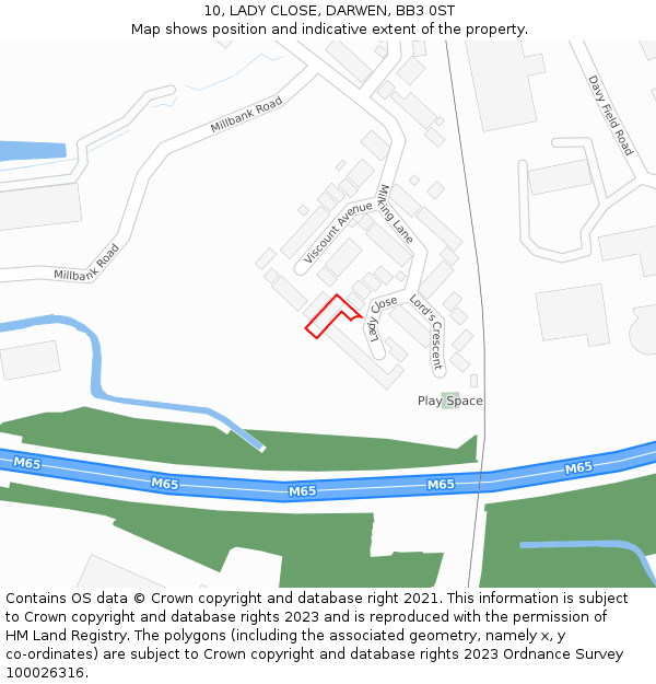 10, LADY CLOSE, DARWEN, BB3 0ST: Location map and indicative extent of plot