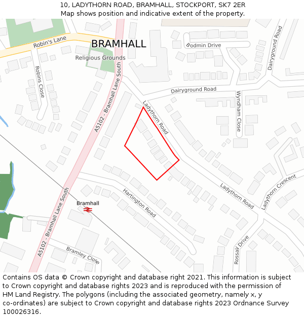 10, LADYTHORN ROAD, BRAMHALL, STOCKPORT, SK7 2ER: Location map and indicative extent of plot