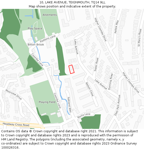 10, LAKE AVENUE, TEIGNMOUTH, TQ14 9LL: Location map and indicative extent of plot