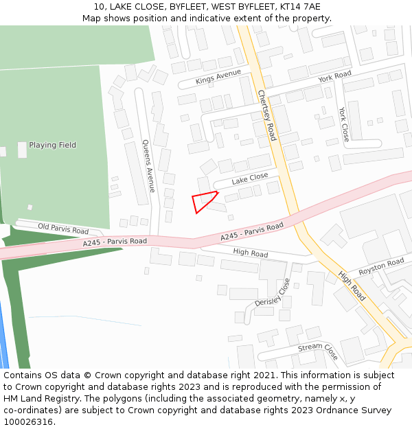 10, LAKE CLOSE, BYFLEET, WEST BYFLEET, KT14 7AE: Location map and indicative extent of plot