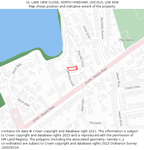 10, LAKE VIEW CLOSE, NORTH HYKEHAM, LINCOLN, LN6 9SW: Location map and indicative extent of plot