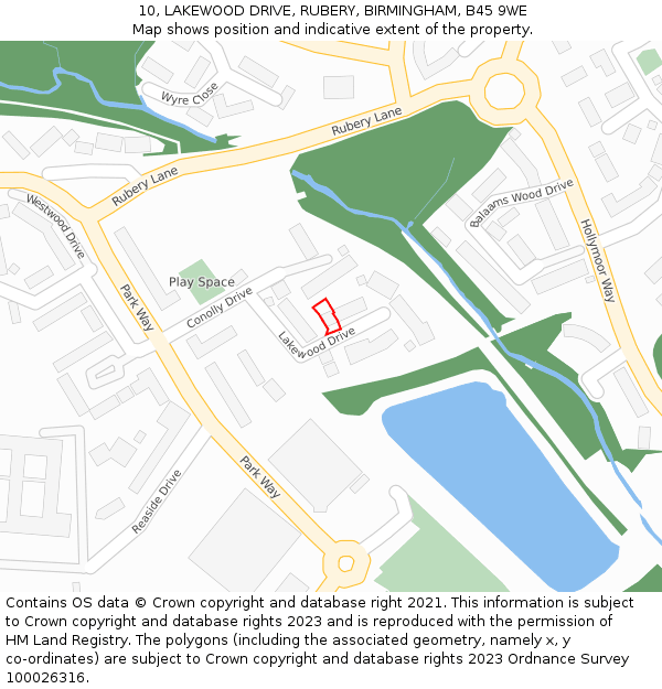 10, LAKEWOOD DRIVE, RUBERY, BIRMINGHAM, B45 9WE: Location map and indicative extent of plot