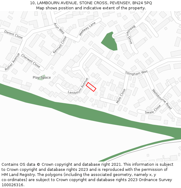 10, LAMBOURN AVENUE, STONE CROSS, PEVENSEY, BN24 5PQ: Location map and indicative extent of plot