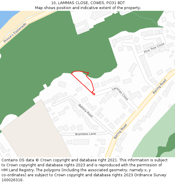 10, LAMMAS CLOSE, COWES, PO31 8DT: Location map and indicative extent of plot