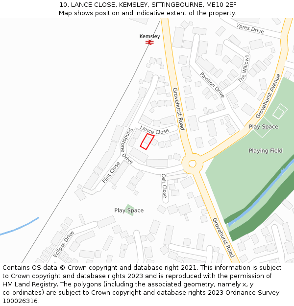 10, LANCE CLOSE, KEMSLEY, SITTINGBOURNE, ME10 2EF: Location map and indicative extent of plot