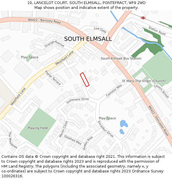 10, LANCELOT COURT, SOUTH ELMSALL, PONTEFRACT, WF9 2WD: Location map and indicative extent of plot